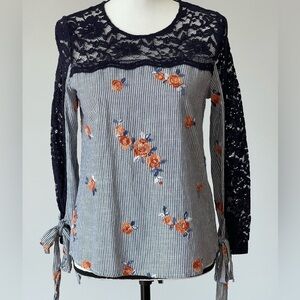 I. Madeline size small embroidered shirt with lace details career office date